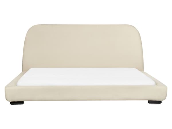 Säng Krämfärgad Polyester Tyg Stoppad Ribbad 180 x 200 cm King Size Klassisk Traditionell Design Sovrum