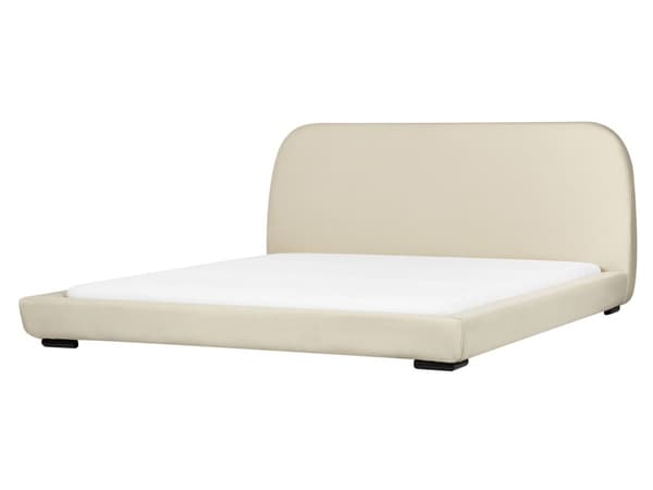 Säng Krämfärgad Polyester Tyg Stoppad Ribbad 180 x 200 cm King Size Klassisk Traditionell Design Sovrum