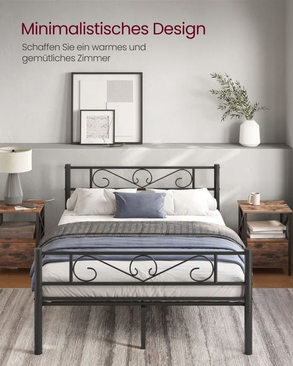 Rootz Sengeramme - Metal Sengeplads - Blæk sort - 454 kg Kapacitet - 208 cm x 141,8 cm x 86,4 cm - Instruktioner og tilbehørspakke