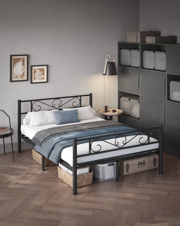 Rootz Sengeramme - Metal Sengeplads - Blæk sort - 454 kg Kapacitet - 208 cm x 141,8 cm x 86,4 cm - Instruktioner og tilbehørspakke