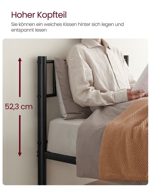 Rootz sort metal sengestel - pulverlakeret seng - robust konstruktion - 198 cm x 91,8 cm x 86,4 cm - 220 kg statisk belastningskapacitet