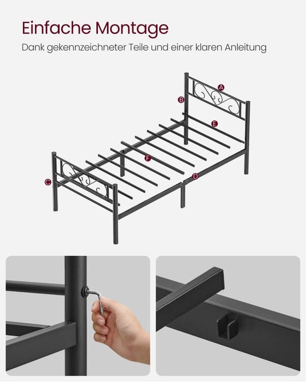 Rootz sort metal sengestel - pulverlakeret seng - robust konstruktion - 198 cm x 91,8 cm x 86,4 cm - 220 kg statisk belastningskapacitet