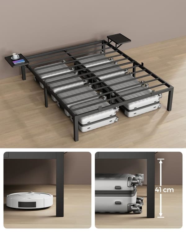 Rootz Classic Black Metal Sengeramme - Pulverlakeret Platform Seng - Heavy Duty - 190 cm x 140 cm x 41,3 cm