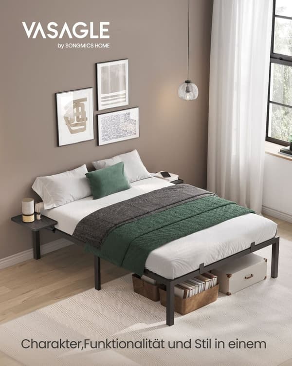 Rootz Classic Black Sengeramme - Metalstel - Pulverlakeret - 190 cm x 140 cm x 41,3 cm - Høj vægtkapacitet - Montering påkrævet