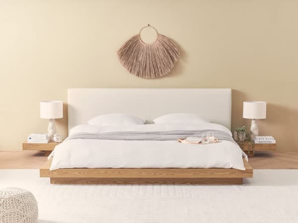 Seng Lyst Træ 180 x 200 cm Moderne Dobbeltseng med Sengegavl To Mands Lav Sengeramme LED Futon Minimalistisk Design Træseng Japansk