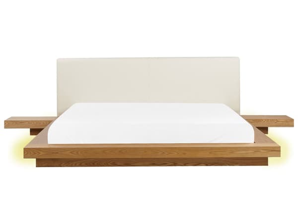 Seng Lyst Træ 180 x 200 cm Moderne Dobbeltseng med Sengegavl To Mands Lav Sengeramme LED Futon Minimalistisk Design Træseng Japansk