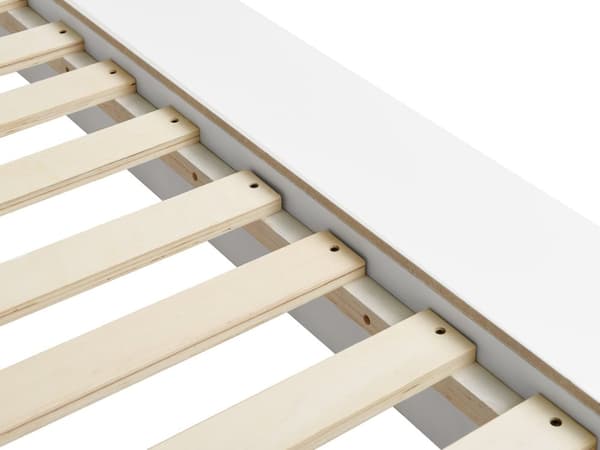 Seng Hvid Træ 160 x 200 cm Moderne Dobbeltseng med Sengegavl To Mands Lav Sengeramme LED Futon Minimalistisk Design Træseng Japansk