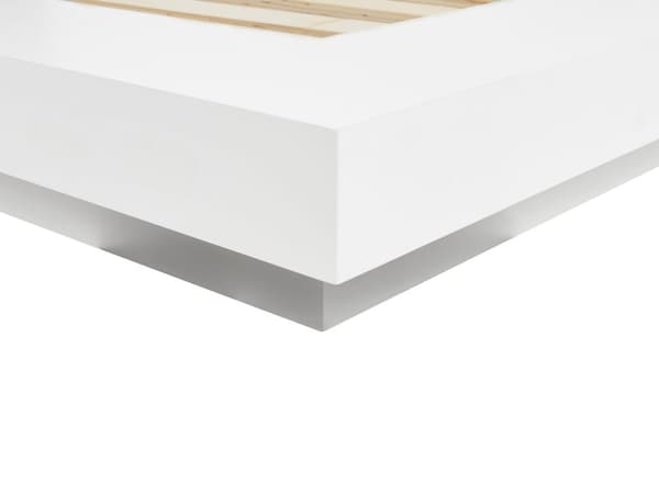 Seng Hvid Træ 160 x 200 cm Moderne Dobbeltseng med Sengegavl To Mands Lav Sengeramme LED Futon Minimalistisk Design Træseng Japansk