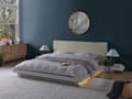 Miniatyrbillede 2 af 11: Seng Hvid Træ 160 x 200 cm Moderne Dobbeltseng med Sengegavl To Mands Lav Sengeramme LED Futon Minimalistisk Design Træseng Japansk