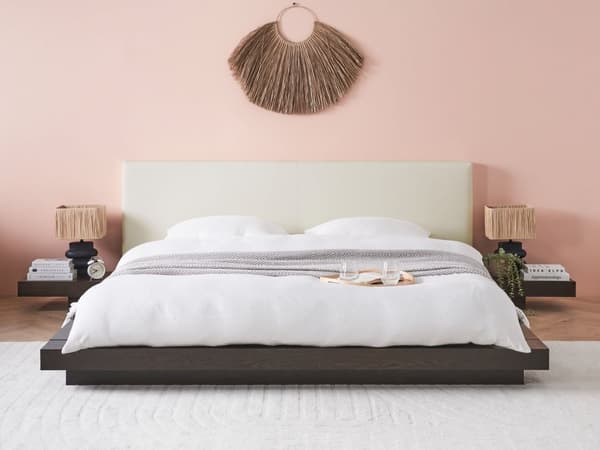 Seng Mørkt Træ 180 x 200 cm Moderne Dobbeltseng med Sengegavl To Mands Lav Sengeramme LED Futon Minimalistisk Design Træseng Japansk
