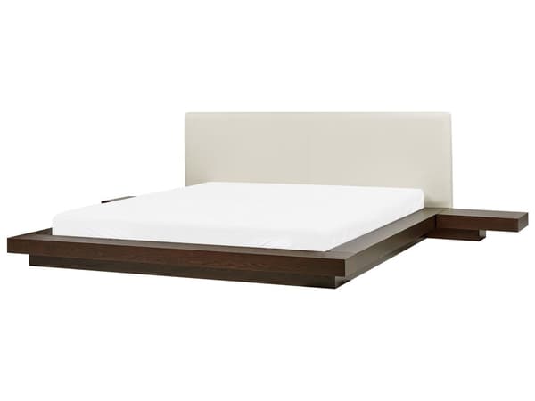 Seng Mørkt Træ 180 x 200 cm Moderne Dobbeltseng med Sengegavl To Mands Lav Sengeramme LED Futon Minimalistisk Design Træseng Japansk