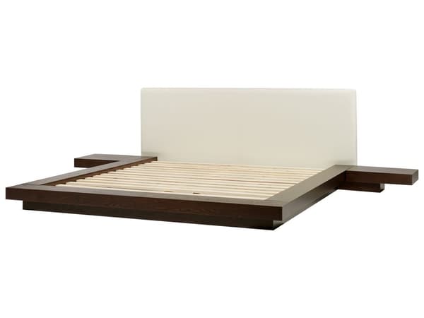 Seng Mørkt Træ 180 x 200 cm Moderne Dobbeltseng med Sengegavl To Mands Lav Sengeramme LED Futon Minimalistisk Design Træseng Japansk
