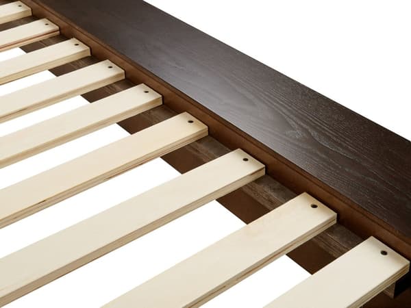 Seng Mørkt Træ 180 x 200 cm Moderne Dobbeltseng med Sengegavl To Mands Lav Sengeramme LED Futon Minimalistisk Design Træseng Japansk