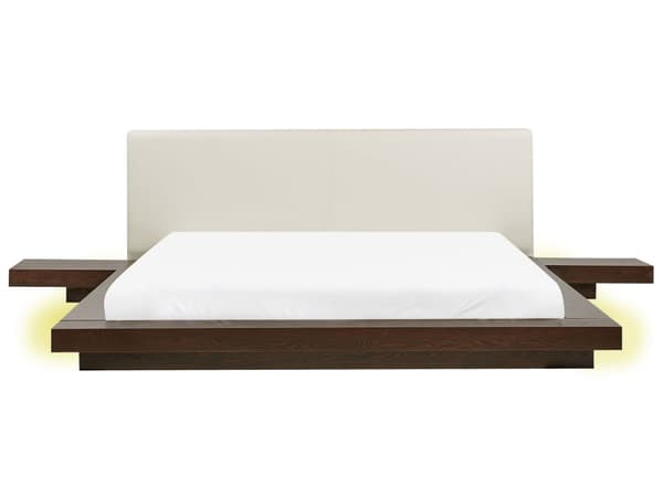 Seng Mørkt Træ 180 x 200 cm Moderne Dobbeltseng med Sengegavl To Mands Lav Sengeramme LED Futon Minimalistisk Design Træseng Japansk