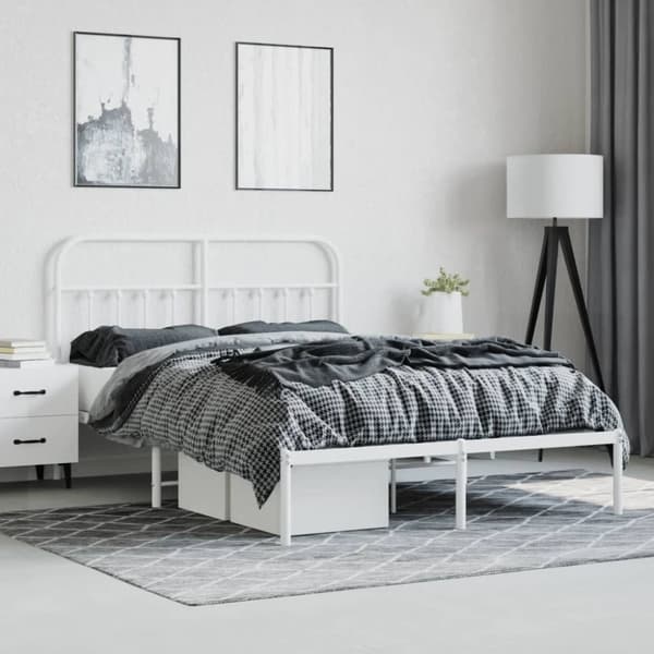 Sängram med huvudgavel metall vit 135x190 cm