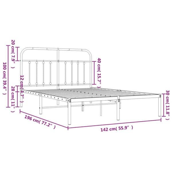 Sängram med huvudgavel metall vit 135x190 cm