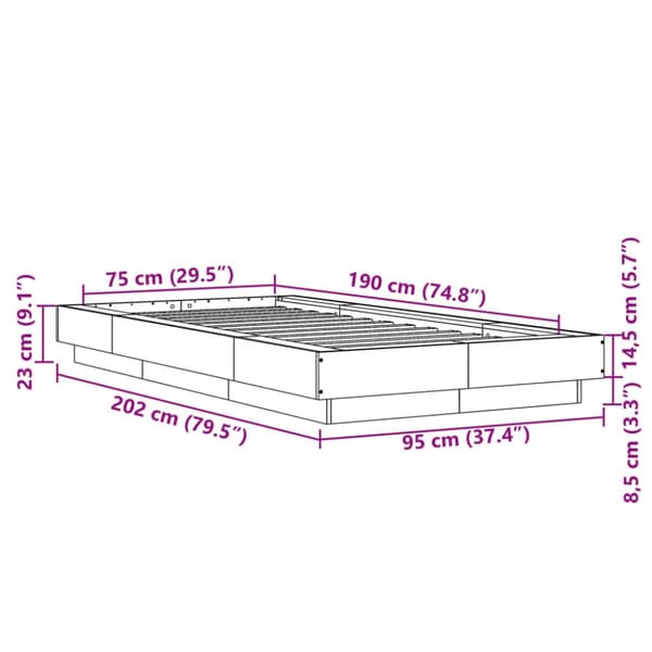 Sängram vit 75x190 cm konstruerat trä