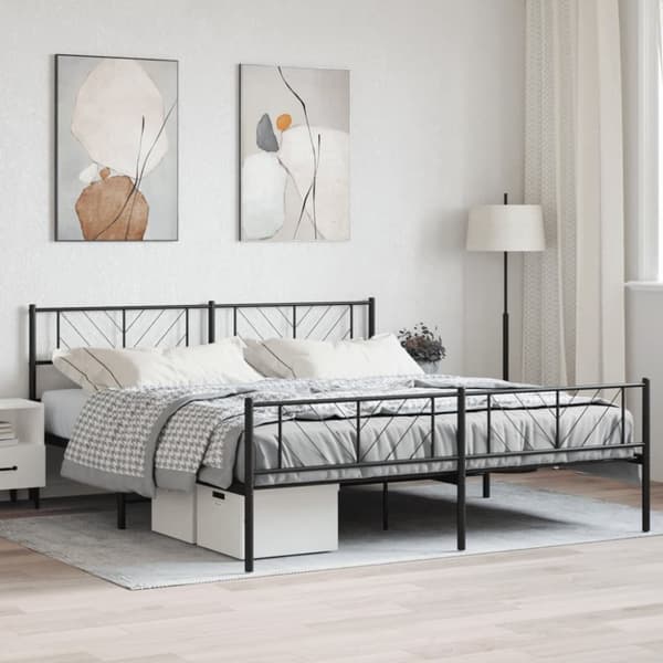 Sängram med huvudgavel och fotgavel svart metall 183x213 cm