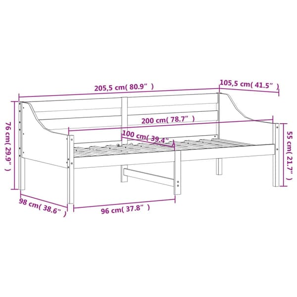 Dagbädd utan madrass vaxbrun 100x200 cm massiv furu