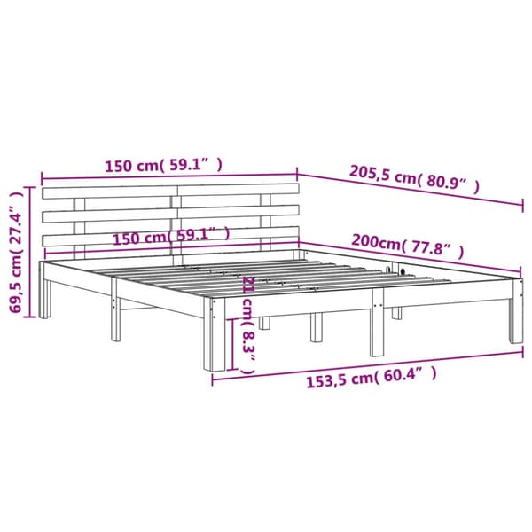 Sängram utan madrass vaxbrun 150x200 cm massiv furu