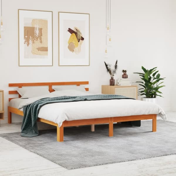 Sängram utan madrass vaxbrun 150x200 cm massiv furu