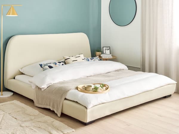 Sengeramme med Lameller Krem Polyester Stoff Polstret 180 x 200 cm Klassisk Tradisjonell Design