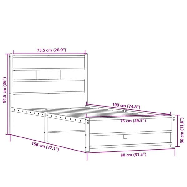 vidaXL Sengeramme i metall uten madrass sonoma eik 75x190 cm