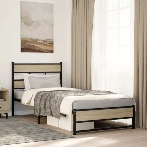 vidaXL Sengeramme i metall uten madrass sonoma eik 75x190 cm