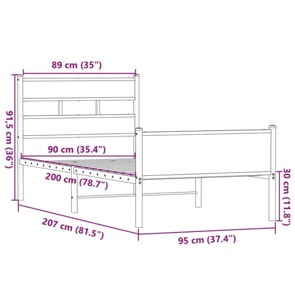 vidaXL Sängynrunko ilman patjaa Sonoma-tammi 90x200 cm tekninen puu