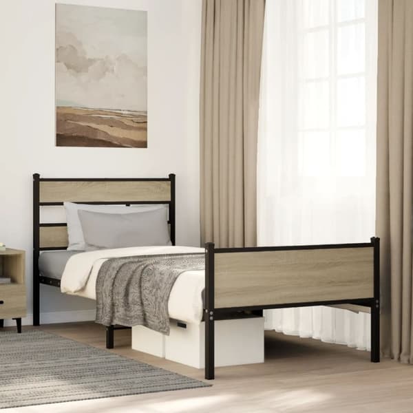 vidaXL Sängynrunko ilman patjaa Sonoma-tammi 90x200 cm tekninen puu