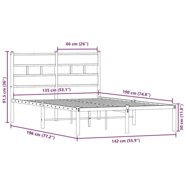 vidaXL Sengeramme i metall uten madrass sonoma eik 135x190 cm