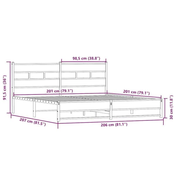 vidaXL Sängram utan madrass metall sonoma-ek 200x200 cm