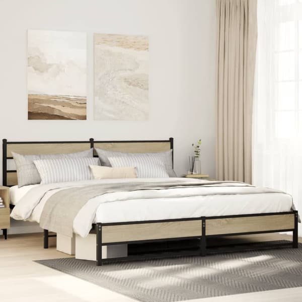 vidaXL Sängram utan madrass metall sonoma-ek 200x200 cm
