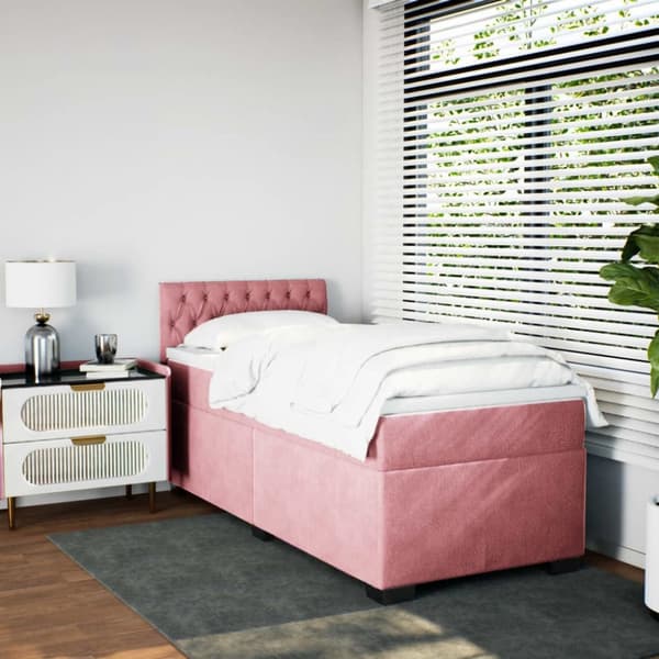 vidaXL Seng med madrass boksfjær rosa 80x200 cm fløyel