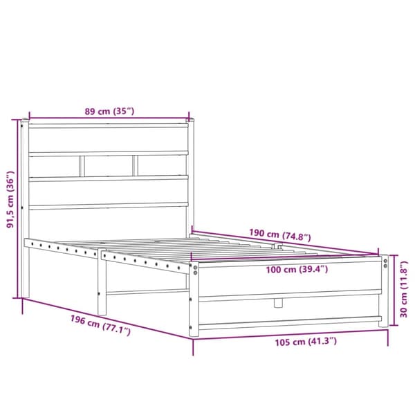 vidaXL sengeramme uden madras 100x190 cm metal sonoma-eg