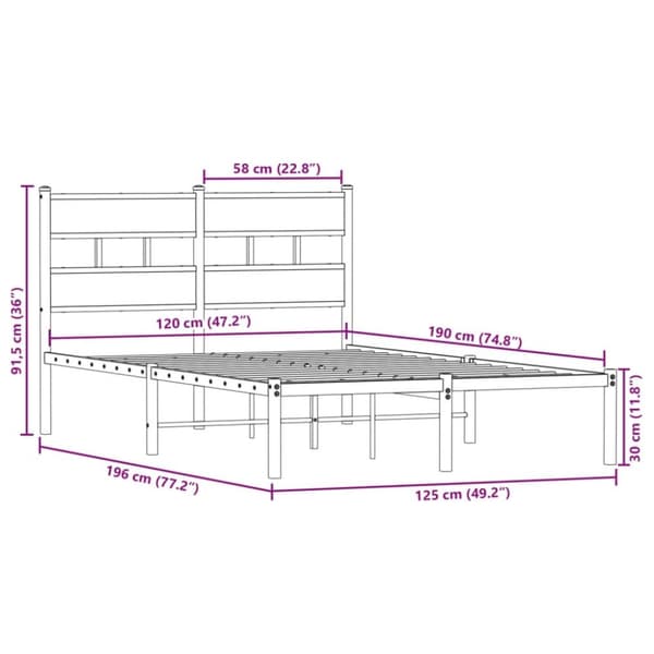 vidaXL Sengeramme i metall uten madrass sonoma eik 120x190 cm
