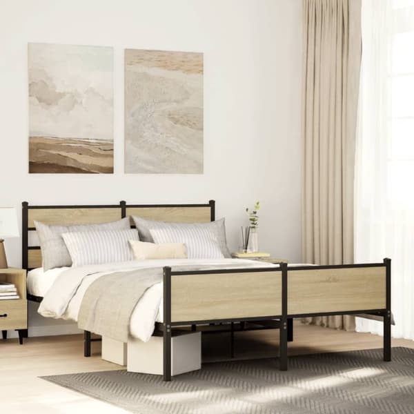 vidaXL Sängynrunko ilman patjaa Sonoma-tammi 140x190 cm tekninen puu