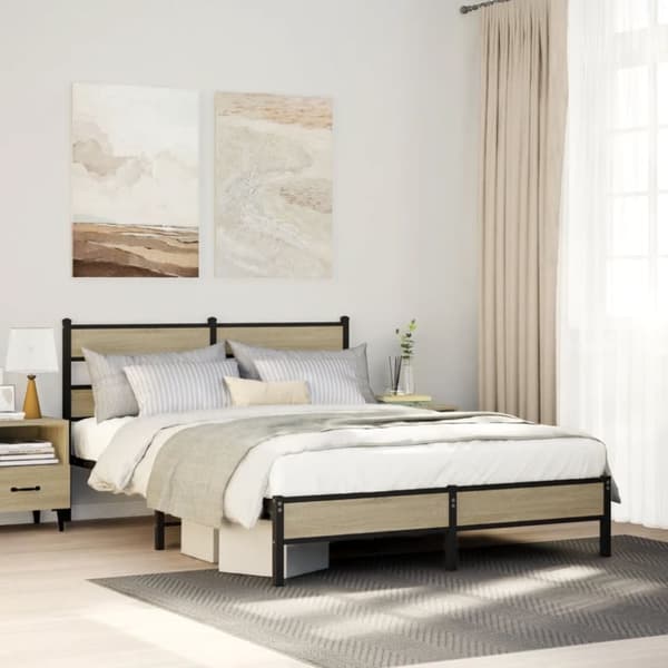vidaXL Sängynrunko ilman patjaa Sonoma-tammi 140x190 cm tekninen puu