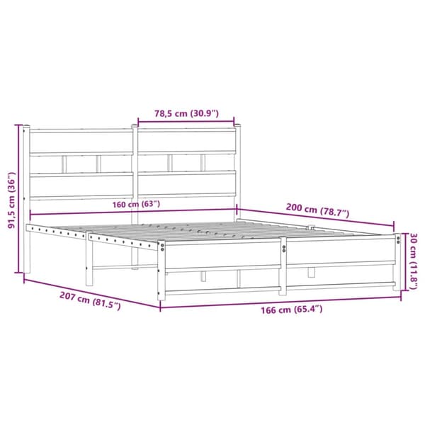 vidaXL Sengeramme i metall uten madrass sonoma eik 160x200 cm