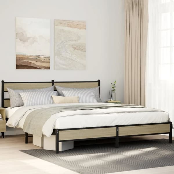 vidaXL Sengeramme i metall uten madrass sonoma eik 183x213 cm