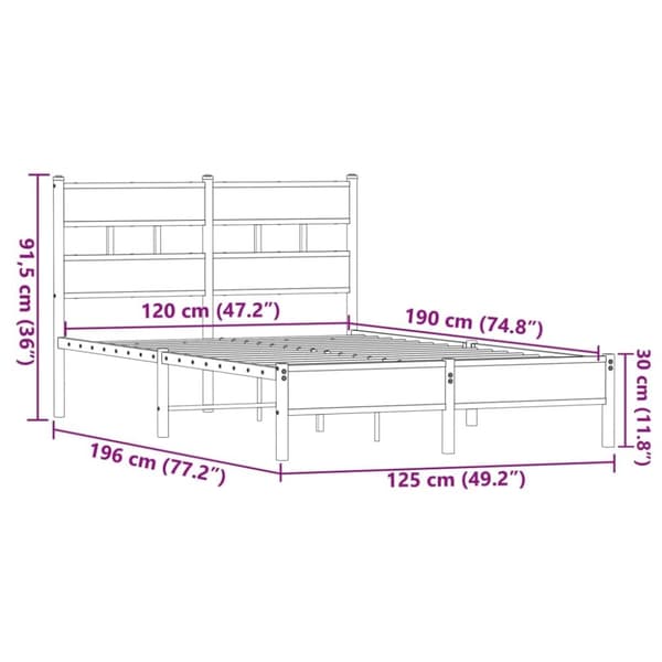 vidaXL Sengeramme uten madrass brun eik 120x190 cm konstruert tre