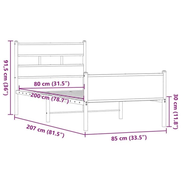 vidaXL sengeramme 80x200 cm uden madras konstrueret træ brunt eg