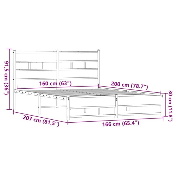vidaXL Sengeramme i metall uten madrass brun eik 160x200 cm