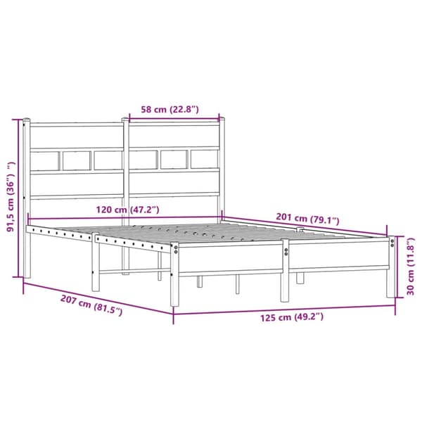 vidaXL Sängynrunko ilman patjaa Sonoma tammi 120x200 cm tekninen puu