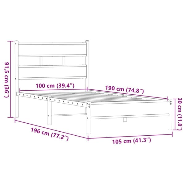 vidaXL Sengeramme uten madrass brun eik 100x190 cm konstruert tre