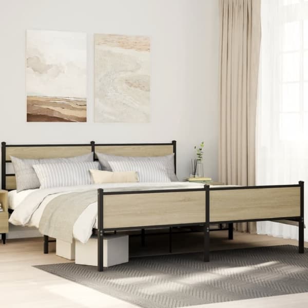 vidaXL Metallinen sängynrunko ilman patjaa Sonoma-tammi 180x200 cm