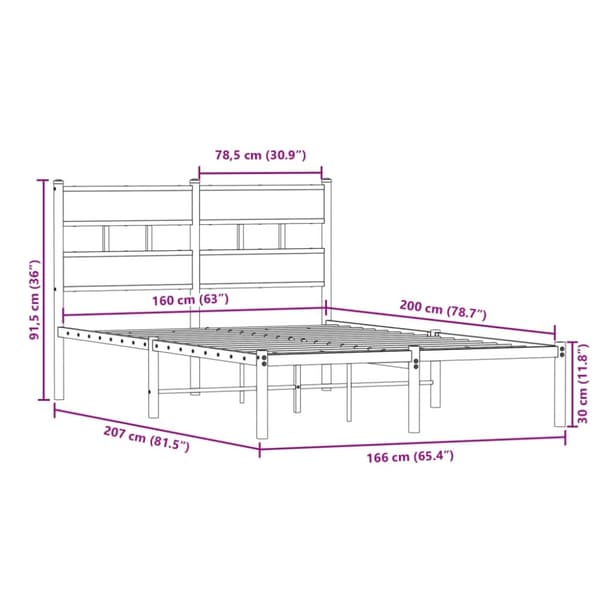 vidaXL Sengeramme i metall uten madrass sonoma eik 160x200 cm