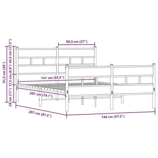 vidaXL Sengeramme uten madrass med hodegavl og fotgavl 140x200 cm