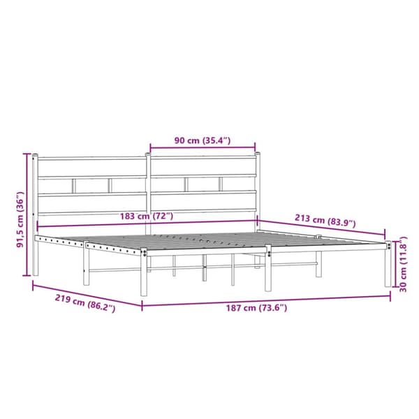 vidaXL Sengeramme i metall uten madrass sonoma eik 183x213 cm