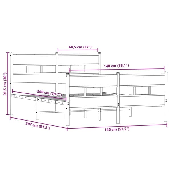 vidaXL Sengeramme i metall uten madrass sonoma eik 140x200 cm